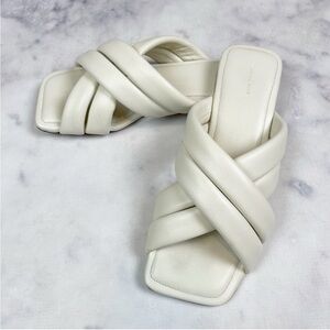 Anine Bing Eve Ivory Padded Leather Cross Strap Slide Sandals Square Toe Sz 38